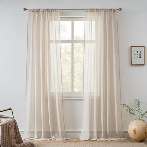 Vista 19 de FMFUNCTEX - Cortinas de lino transparentes para dormitorio, cortinas grises de 63 pulgadas de largo para sala de estar, cortinas de ventana mezcla