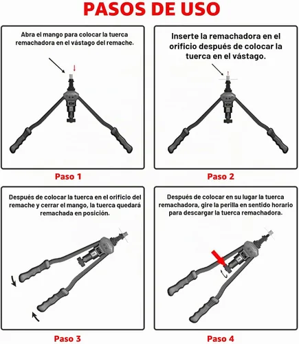 Vista 6 de Kit de herramientas de tuerca remachadora profesional de 16 pulgadas, herramienta remachadora estilo palanca con indicador de carrera visual, el kit