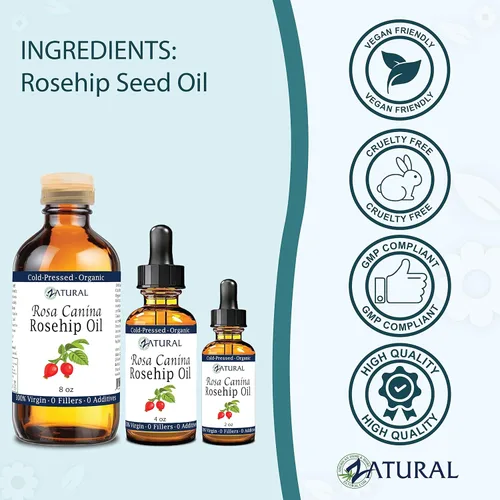 Vista 7 de Zatural ROSA CANINA - Aceite de rosa mosqueta 100% puro para cara, uñas, cabello y piel, aceite de rosa mosqueta prensado en frío (galón)