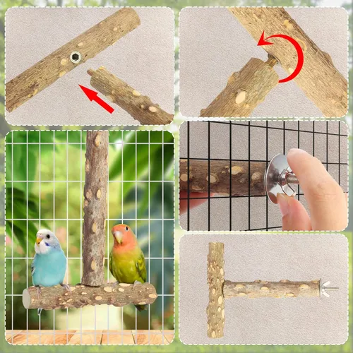 Vista 6 de Perchas para pájaros, 4 piezas de ramas de madera natural para pájaros, perca de pájaros, jaula de palo de masticar, accesorios para loros, ramas