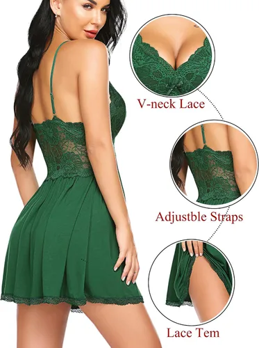 Vista 2 de Avidlove Camisón de noche de encaje modal para mujer, ropa de dormir con cuello en V y lencería sexy
