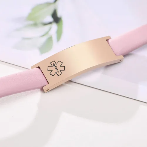 Vista 33 de MPRAINBOW Pulsera de alerta médica personalizada para mujer, correa de reloj de cuero genuino, grabado de doble cara, diabetes, epilepsia, joyería