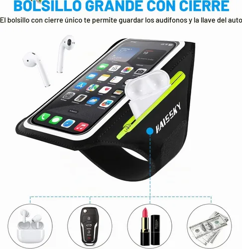 Vista 5 de HAISSKY Brazalete para correr con bolsillo con cremallera y soporte