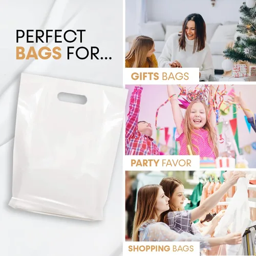 Vista 3 de Bolsas de plástico blanco para tienda, diferentes tamaños de 9 x 12 pulgadas, 12 x 15 pulgadas, 15 x 18 pulgadas, paquetes de 100/200/500 bolsas
