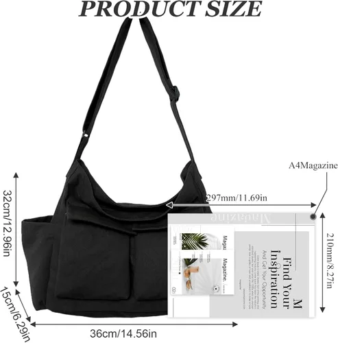 Vista 3 de WITERY Bolso bandolera de lona Bolso cruzado grande tipo hobo para mujeres y hombres, bolso casual para mujer, bolso de mano retro de mezclilla