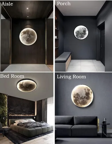 Vista 7 de Aplique de pared de luna regulable, lámpara de pared enchufable para mesita de noche, moderna iluminación LED montada en la pared para sala