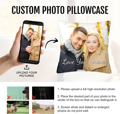 Vista 4 de Funda de almohada personalizada con imagen, funda de almohada de terciopelo personalizada de 16 x 16 pulgadas con texto fotográfico, regalos