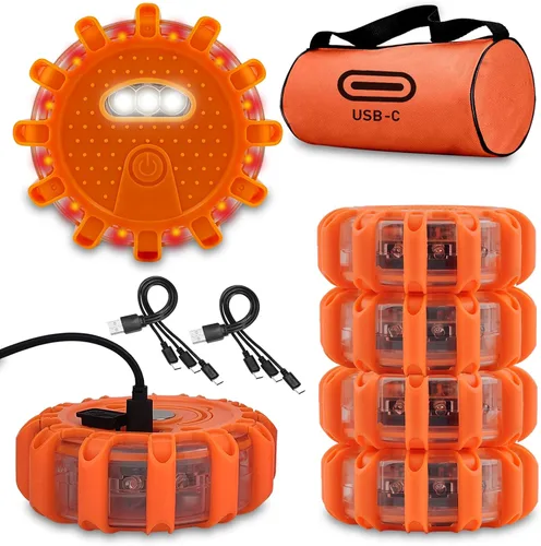 Vista 10 de Ecoangel Bengalas LED de Carretera Recargables por USB Luces de Emergencia - Baliza de Seguridad para Automóvil de Advertencia en Carretera Kit de 3