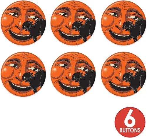 Vista 4 de Beistle 6 piezas Vintage Halloween Party Supplies Cat & Moon Pinback botón Pinback, 2 pulgadas, naranjanegro