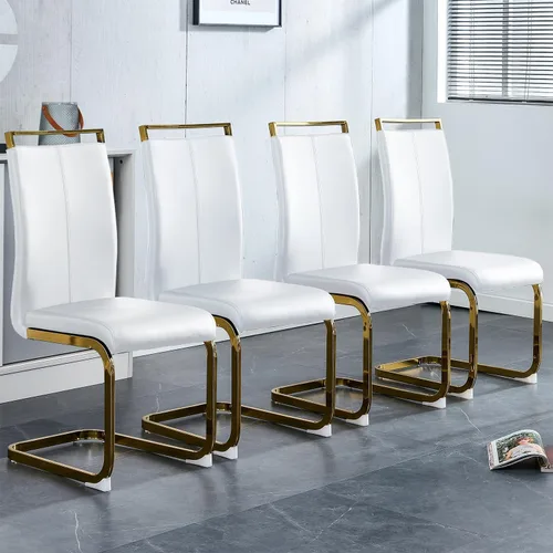 Vista 43 de gopop Juego de sillas de comedor, sillas modernas de metal con asiento acolchado de piel sintética, respaldo alto y patas cromadas resistentes, Negro