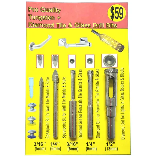 Vista 5 de Kit de brocas de diamante para azulejos - Juego de vidrio y porcelana, paquete de 5: 3/16", "1/4", "1/2" brocas de diamante para cerámica