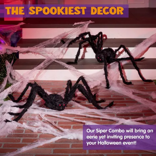 Vista 2 de JOYIN Paquete de 2 decoraciones de araña de Halloween de 4 pies para exteriores, arañas gigantes grandes aterradoras con patas ajustables