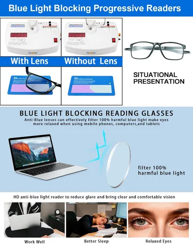 Vista 4 de K.LAVER Gafas de lectura fotocrómicas progresivas multifocales con bloqueo de luz azul, lentes de sol multifocales con bisagra de resorte