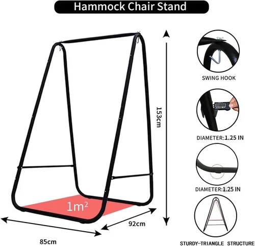 Vista 3 de Silla hamaca con soporte, soporte para silla hamaca con columpio colgante incluido, soporte de hamaca resistente a la intemperie, máximo 450 libras