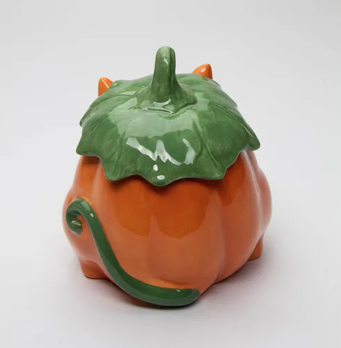 Vista 5 de Cosmos Gifts Caja de caramelos con diseño de gato y calabaza de cerámica fina, 14.9 cm H