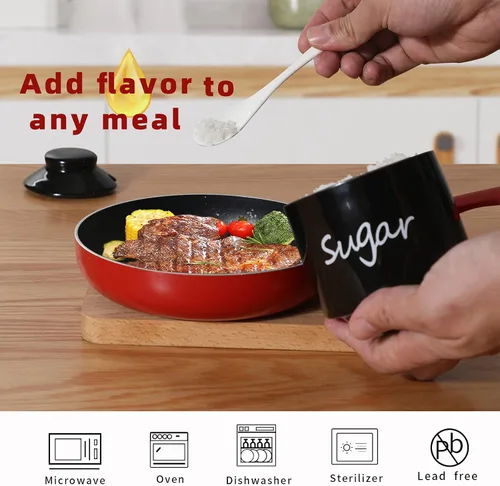 Vista 4 de ONTUBE Azucarero de cerámica con tapa y cuchara, tarro de azúcar de porcelana, 8oz (Negro)