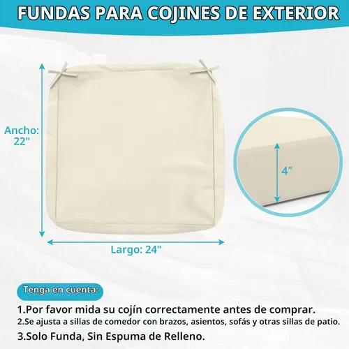 Vista 2 de COSHNIBI Fundas para Cojines de Patio 24'' X 22'' X 4'', Impermeables y Resistentes a la Decoloración, Funda de Cojín para Exteriores de Repuesto