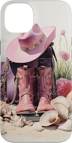 Vista 15 de Botas rosas y sombrero de vaquero Funda floral de vaquera costera para iPhone 17