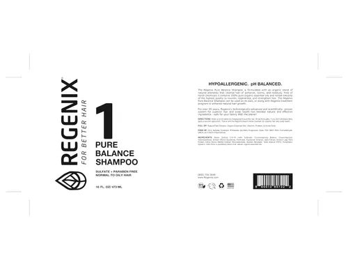 Vista 3 de Regenix Champú Pure Balance para cabello graso a normal, vigoriza el cuero cabelludo, limpia el cabello de contaminación, toxinas y residuos, libre