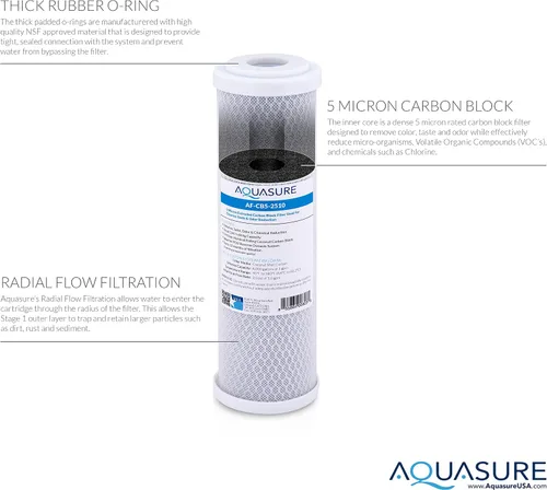 Vista 3 de Aquasure Pioneer Series - Filtro de repuesto de 5 micrones para ósmosis inversa y filtro de agua debajo del fregadero, 10 x 2.5 pulgadas