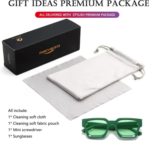 Vista 36 de AIEYEZO Gafas de sol cuadradas para mujeres y hombres, gafas de sol cuadradas con montura gruesa, estilo de diseñador simple