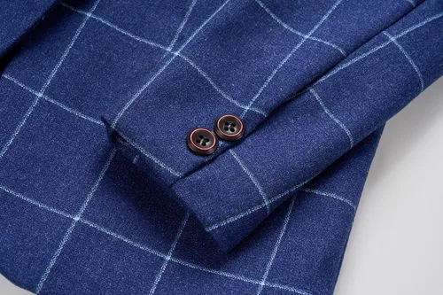 Vista 7 de Conjunto de trajes para niños, chaqueta a cuadros, chaleco, pantalones de un solo pecho, chaqueta formal para boda, fiesta, baile de graduación