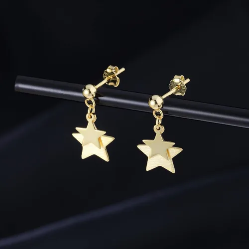 Vista 5 de Reffeer Aretes de tuerca de plata de ley 925 maciza con doble estrella para mujer, aretes de estrella pequeña