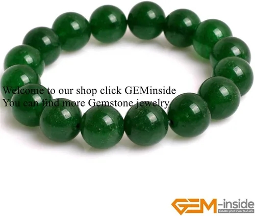 Vista 5 de GEM-Inside - Pulsera de jade verde con cuentas de 0.472 in, hilo elástico, joyería de moda, cuentas sueltas para mujer, 7.5 pulgadas