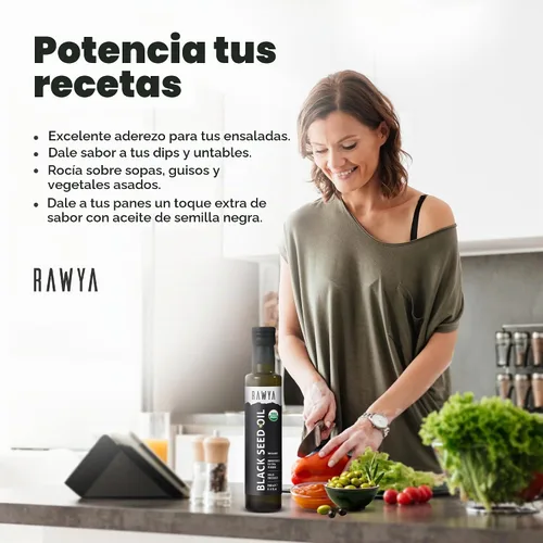 Vista 3 de RAWYA Aceite de semilla negra – Certificado orgánico USDA – prensado en frío – 8.4 onzas líquidas – Extra virgen – Semilla de comino negro turco