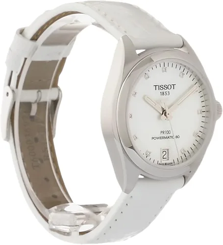 Vista 3 de Tissot Reloj automático suizo PR 100 para mujer, blanco, cuero, 16 (T1012071611600), Nácar, Reloj automático