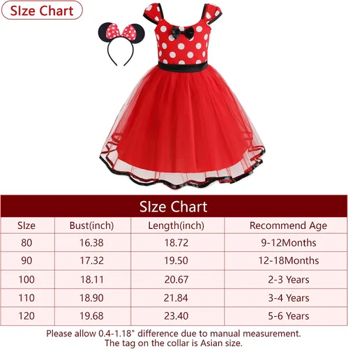 Vista 7 de Vestidos de princesa para niñas, vestido de Minnie Mouse, traje de cumpleaños de Minnie Mouse, disfraz de Minnie Mouse