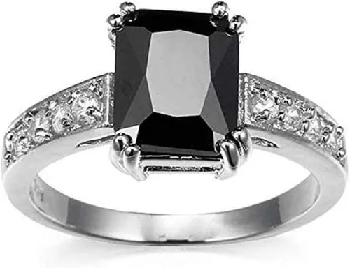 Vista 2 de Xiaomei Anillo de compromiso de boda de plata de ley 925 con circonita para hombre y mujer, talla 6-11