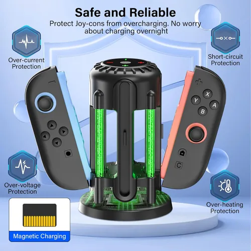 Vista 5 de Switch-2-Joycon-Charger - Base de carga para Nintendo Switch 2 JoyCon 2025, luz LED magnética y de burbujas, estación de carga rápida para Nintendo