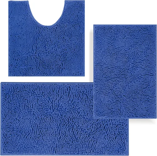 Vista 10 de Juego de alfombras de baño de 3 piezas, tapetes de baño para baño antideslizantes, alfombras de baño de felpilla gruesa, suaves y absorbentes, juego