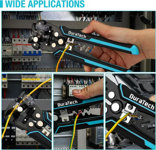 Vista 6 de DURATECH Pelacables autoajustable, herramienta automática 3 en 1 para pelar 22-7 AWG y herramienta de prensado, pelado/prensado/corte de 22-10 AWG