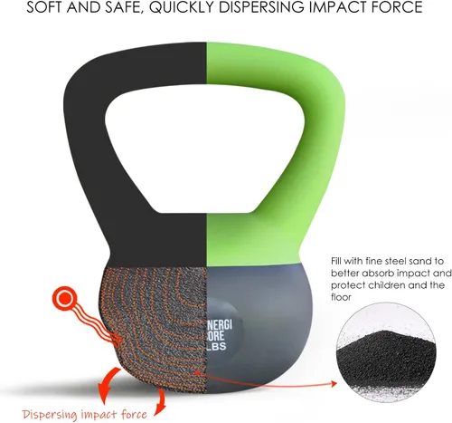 Vista 5 de ENERGI CORE Pesa rusa - Peso relleno de arena para entrenamientos de gimnasio en casa y entrenamiento de fuerza, campana de ejercicio portátil