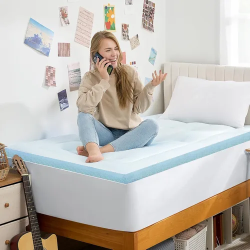 Vista 17 de Hansleep - Cubrecolchón de espuma viscoelástica tamaño individual Viscose Derived from Bamboo, Twin Size Mattress Pad Cover for Back Pain Relief