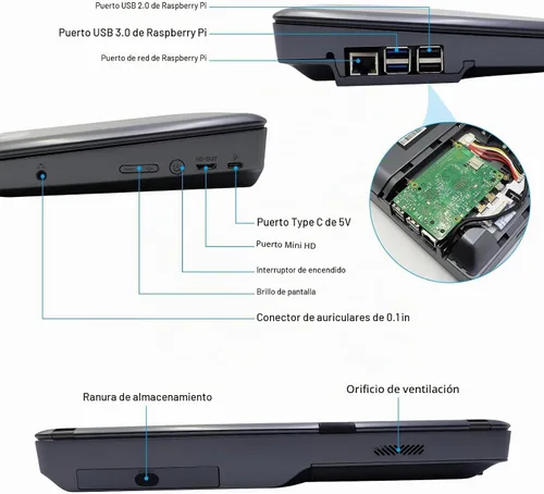 Vista 6 de ELECROW Crowpi2 - Kit todo en uno para Raspberry Pi 5, kit todo en uno para laptop Raspberry Pi con pantalla de 11.6 pulgadas (kit básico)