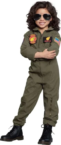 Vista 2 de Party City Top Gun Maverick Flight Costume for Kids, Halloween, Olive Green, Zipper Closure