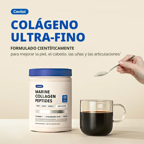 Vista 2 de Péptidos de Colágeno Marino - Polvo de Colágeno Ultrafino Hidrolizado para Mujeres y Hombres, Ácido Hialurónico, Biotina, Vitamina C, para Piel