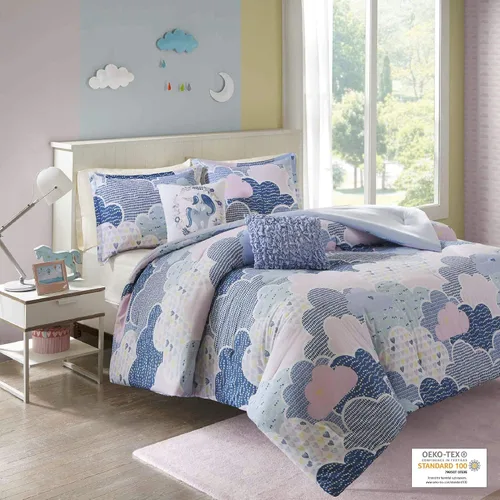 Vista 3 de Intelligent Design Edredón para niños, vibrante, divertido y juguetón con estampado de unicornio alternativo para todas las estaciones, juego