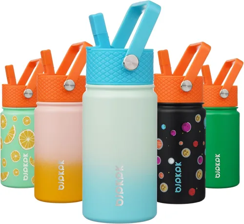 Vista 74 de BJPKPK Botella de agua con tapa con pajilla, botella de agua aislada de 15 onzas, botellas de agua de metal de acero inoxidable, termo reutilizable