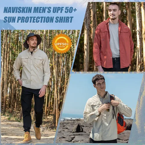 Vista 7 de NAVISKIN Camisas de pesca con protección solar UPF 50+ de manga larga para hombre, PFG para senderismo, viajes, campamento