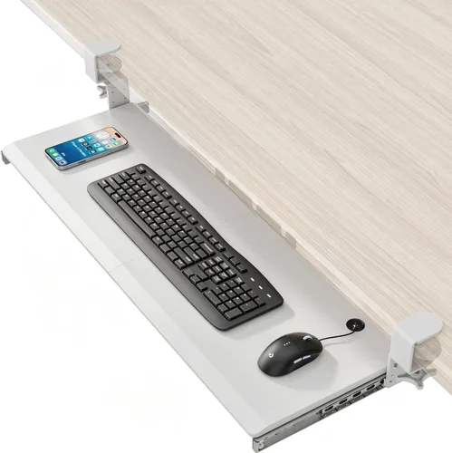 Vista 13 de AX WABER AX01WB01 - Bandeja extraíble para teclado debajo del escritorio con sistema de montaje de abrazadera C ajustable extra resistente, 27.3