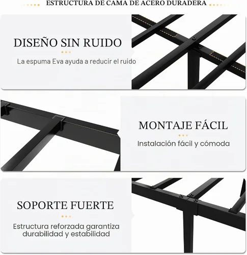 Vista 6 de SHA CERLIN Estructura de cama de tamaño individual para niños, estructura de cama de metal con cabecero y pie de cama con diseño de patrón de Negro