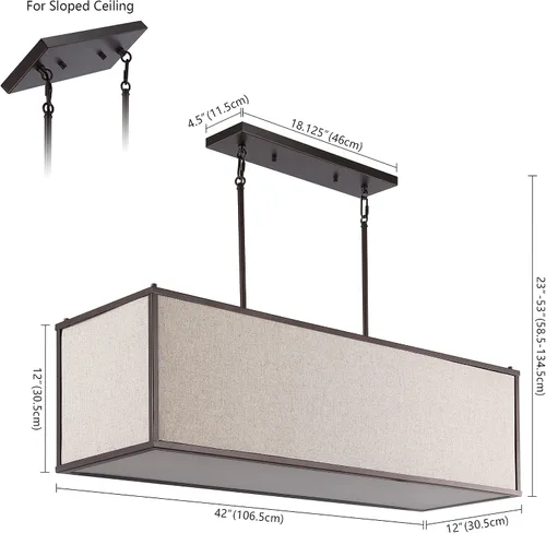Vista 5 de JONATHAN Y JYL1312A - Colgante lineal de bronce aceitado de 42 pulgadas, hierro y lino, luz rectangular industrial minimalista para cocina, comedor