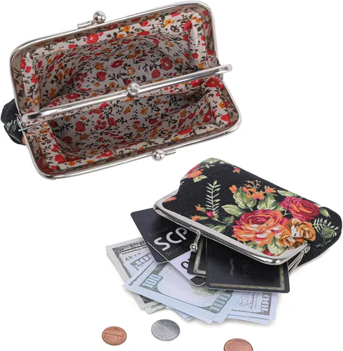 Vista 5 de Monedero con adorable diseño floral y hebilla, bolso vintage de cierre suave