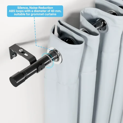 Vista 8 de Barras para Cortinas Negras para Ventanas de 30 a 46 Pulgadas - Barra para Cortinas de Servicio Pesado de 1 Pulgada - Barra para Cortinas de Ventana