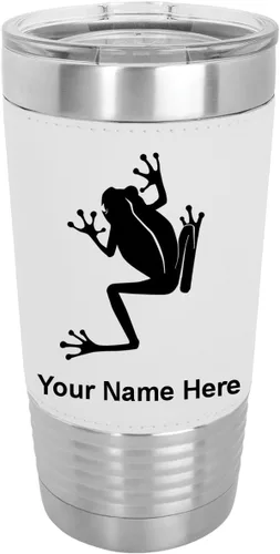 Vista 17 de LaserGram Personalized 20oz Tumbler, Tree Frog (Baseball Style) Engraved Gift, Faux Leather Wrap, Vacuum Insulated Stainless Steel, Laser Engraved