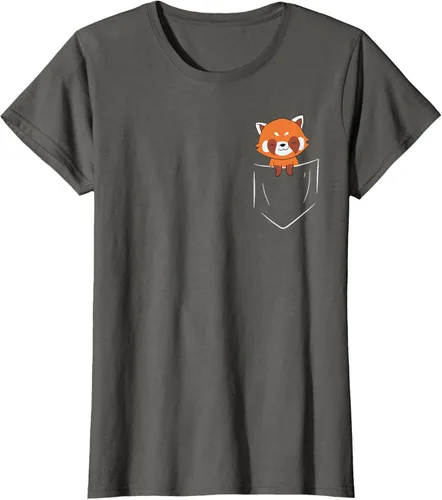 Vista 8 de Funny Red Panda In Pocket - Camiseta con bolsillo, Negro, S